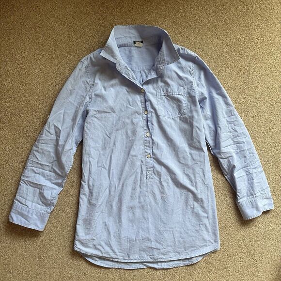 J. Crew Women's Cotton Poplin Collared Boyfriend Shirt Long Sleeve Light Blue XS - Picture 2 of 8